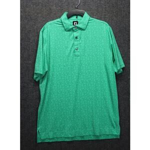 FJ FootJoy Men Medium Golf Polo Shirt Green Floral Print Short Sleeve